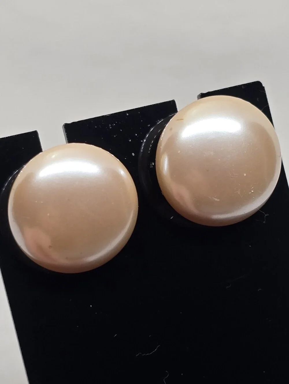 Vintage MONET Gold Tone Faux Pearl Button Post Pierced Earrings 5/8